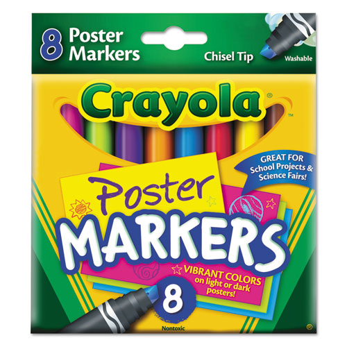 Washable Poster Markers, Broad Chisel Tip, Assorted Colors, 8-pack