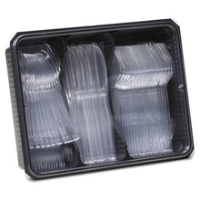 Load image into Gallery viewer, Cutlery Keeper Tray With Clear Plastic Utensils: 600 Forks, 600 Knives, 600 Spoons
